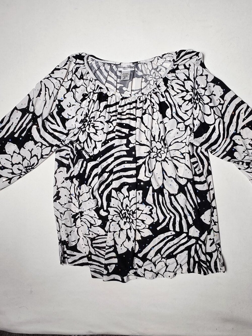 3xl White Mark White Leopard Print Floral Cold Shoulder Top 3XL